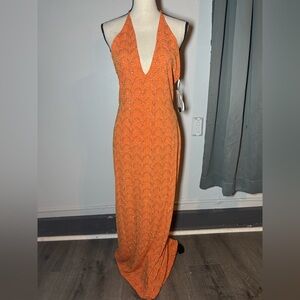 Orange Halter Neck Maxi Dress